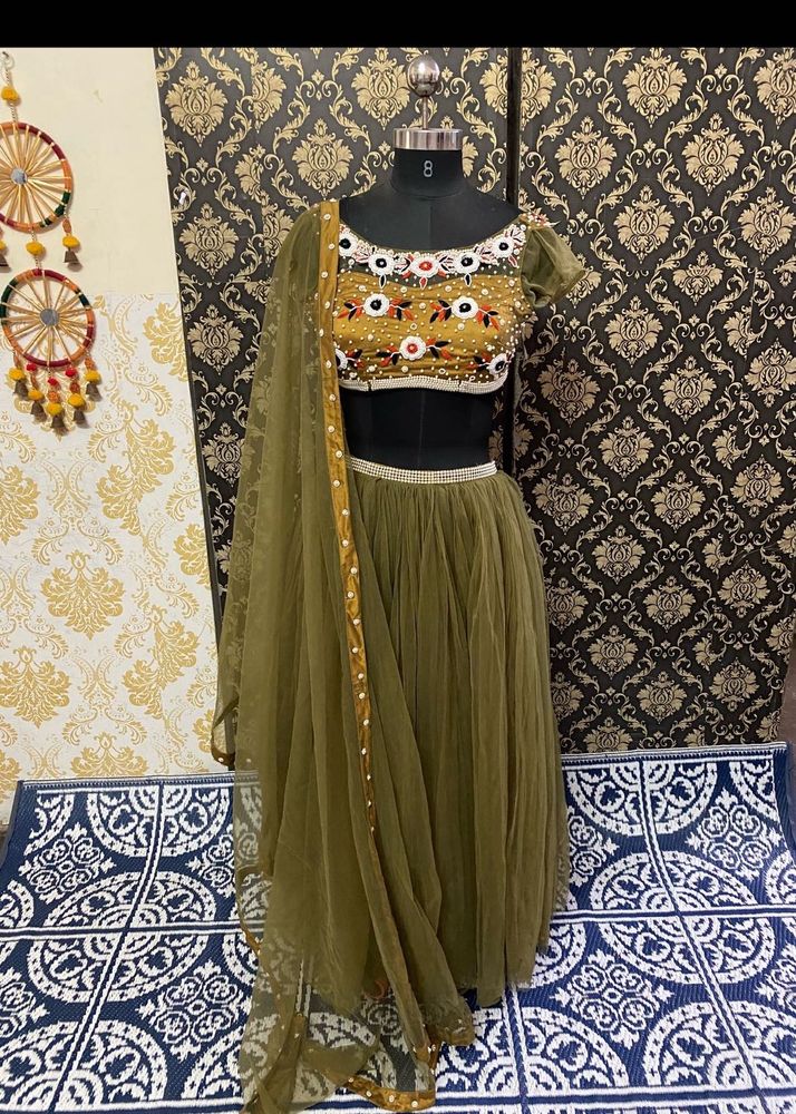 Olive Green Embellished Lehenga