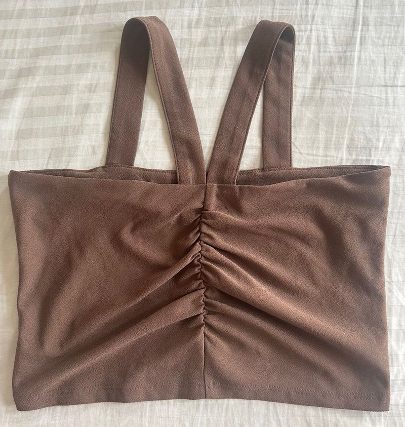 Brown Ruched Crop Top