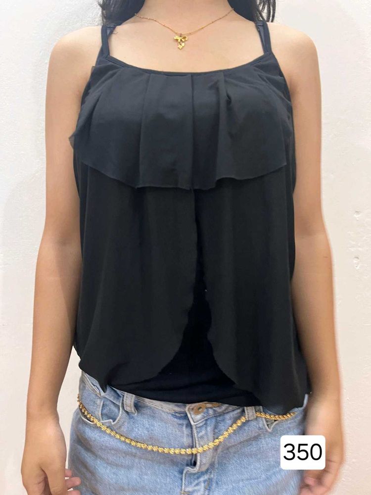 Black Ruffle Sleeveless Top