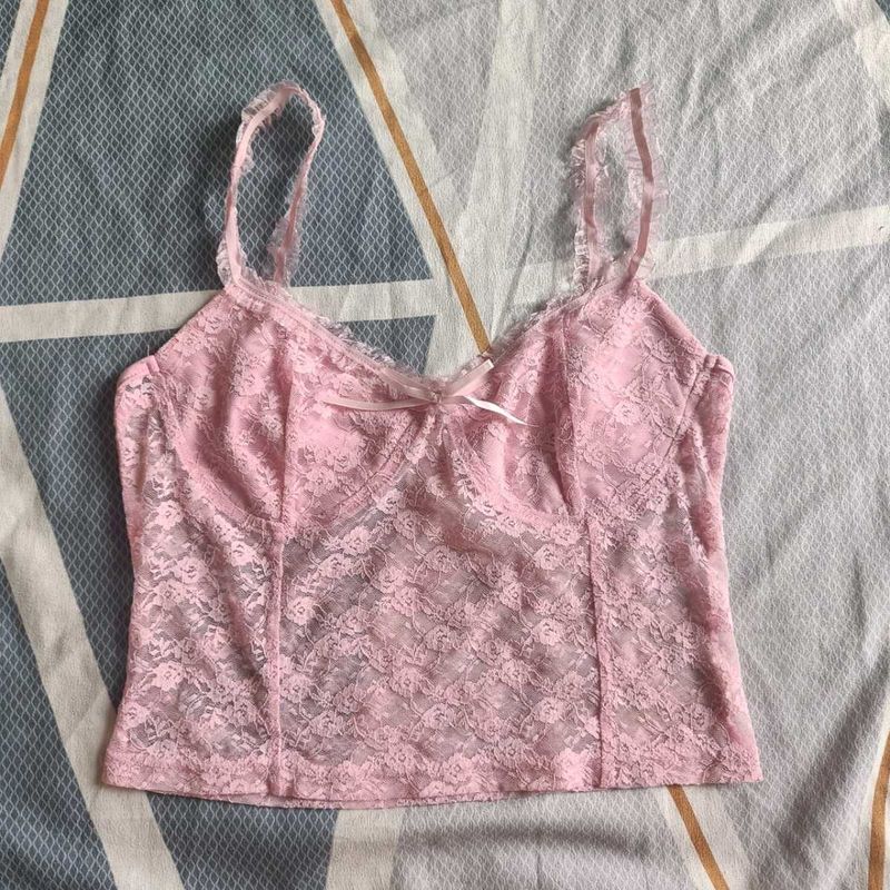 Pink Lace Cami Top Bust 30