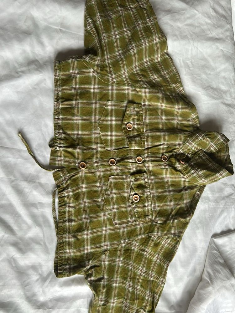 Olive Green Oversized Plaid Top