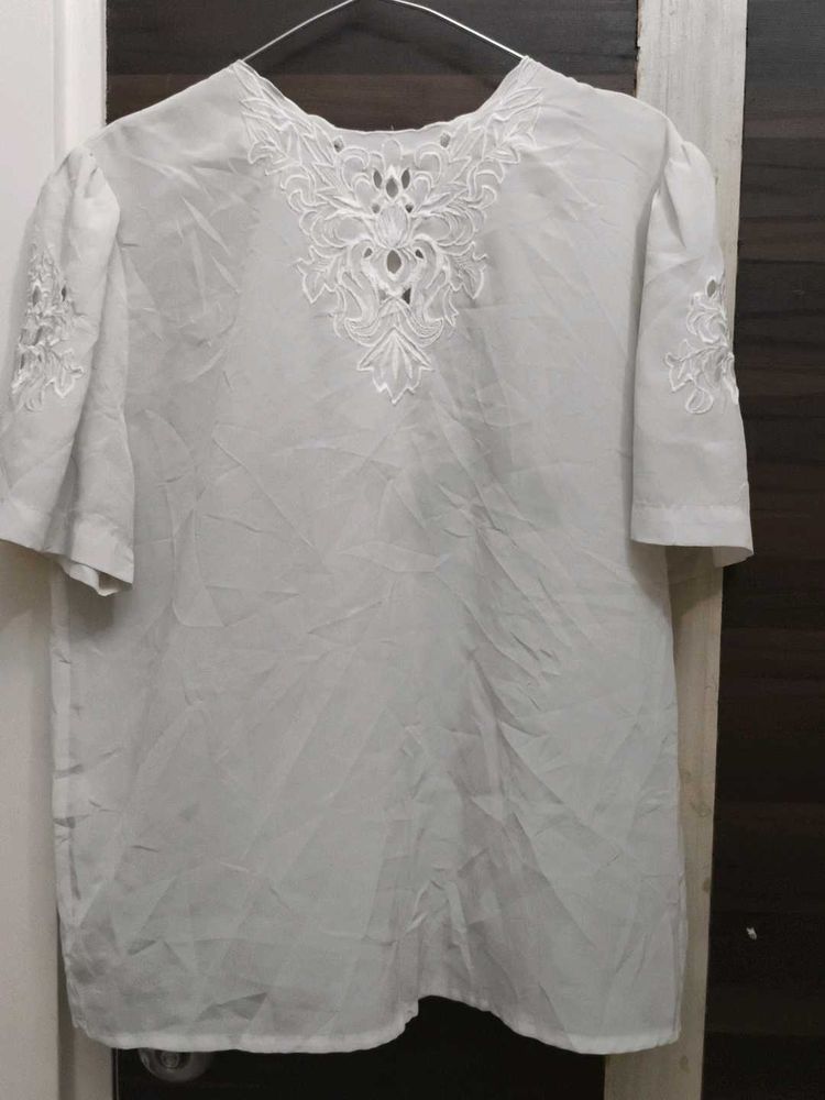 Lace Embedded White Top