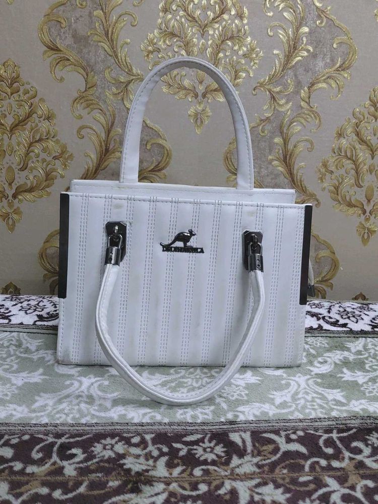 White Handbag with Unique Detail