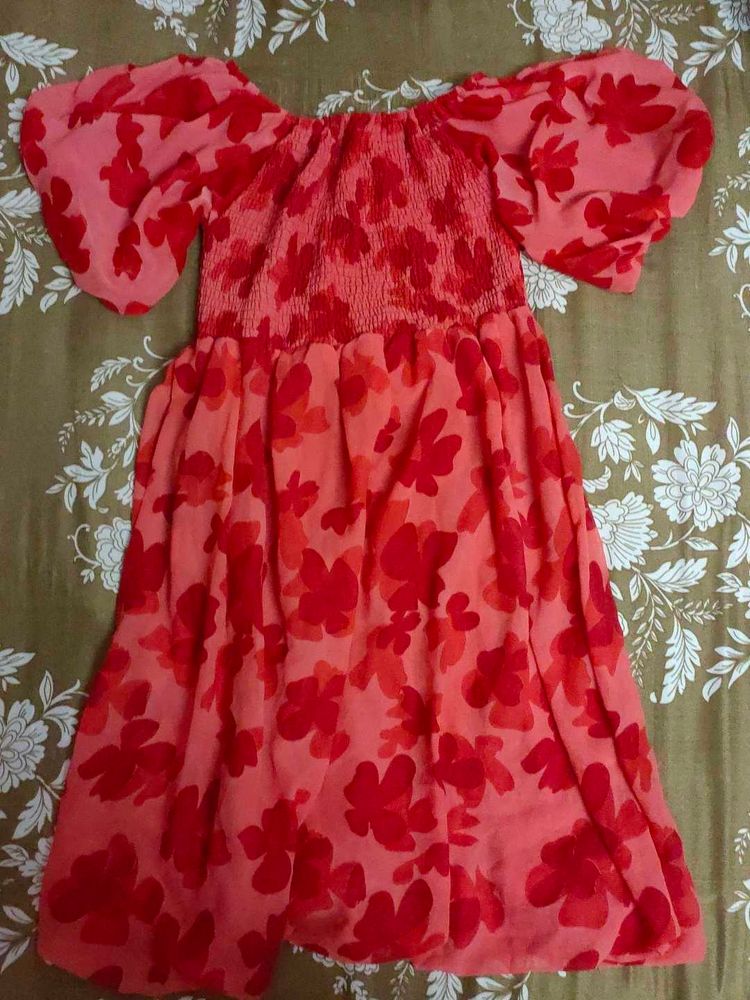 Red Floral Off-Shoulder Dress
