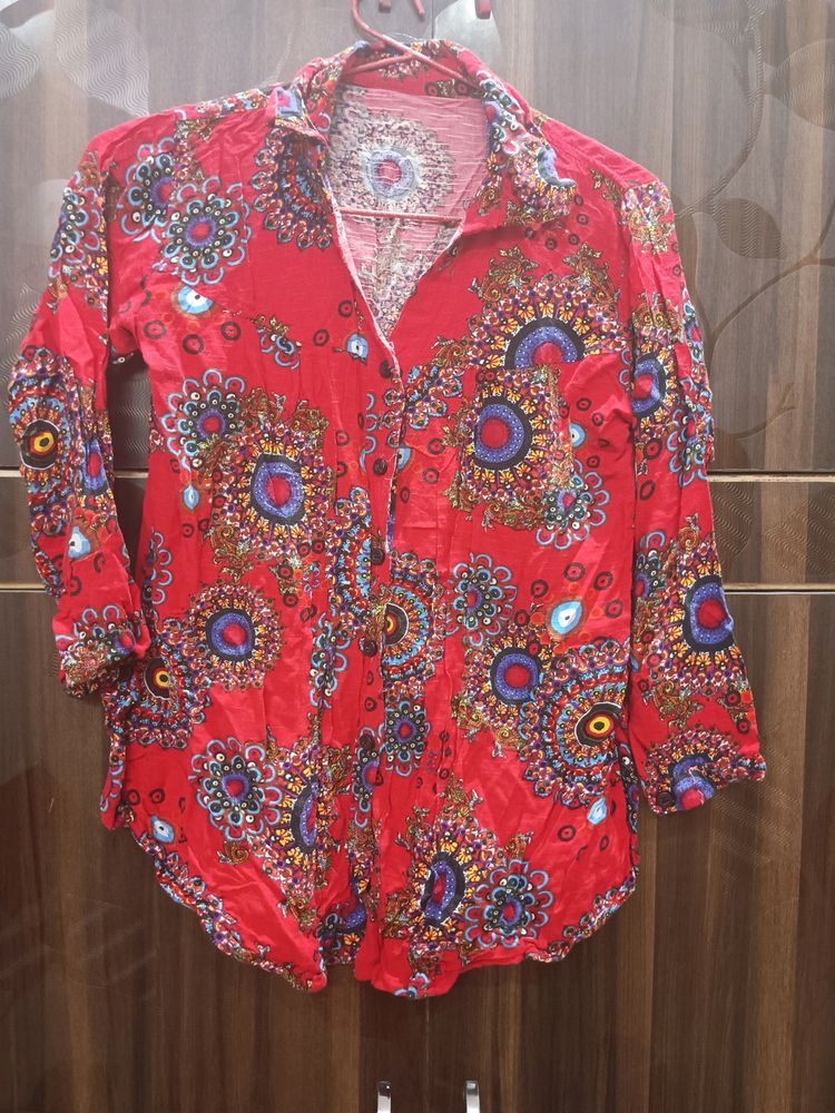 New Red Printed Flower Shirt Never Worn