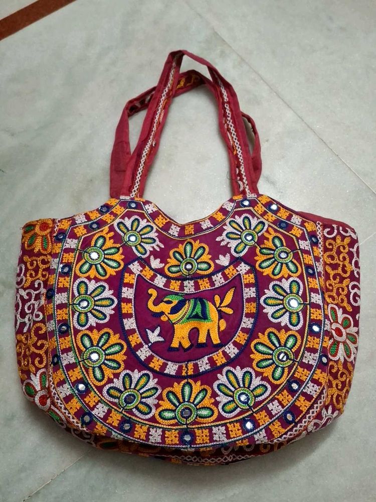 Embroidered Elephant Tote Bag