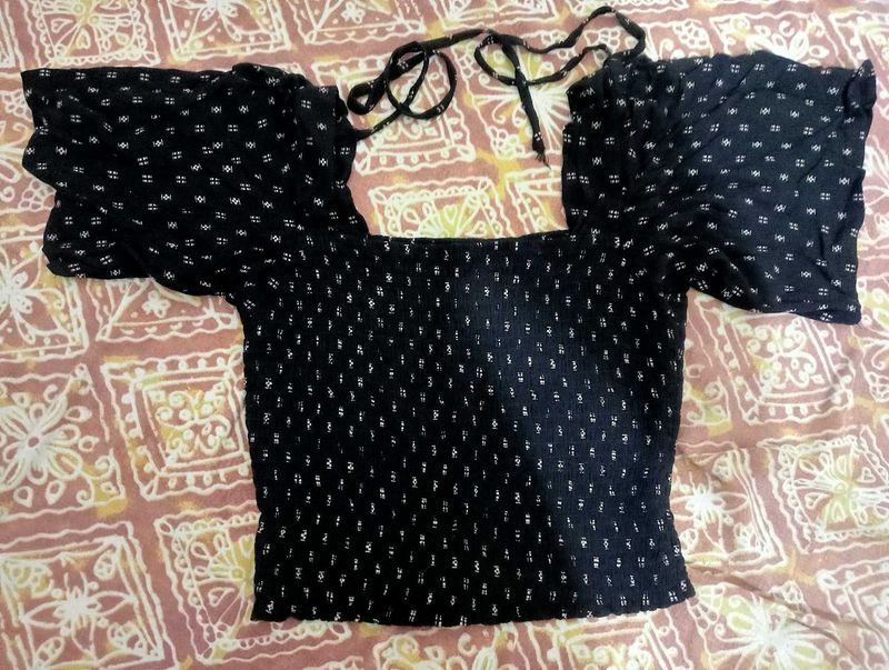 Black Smocked Crop Top