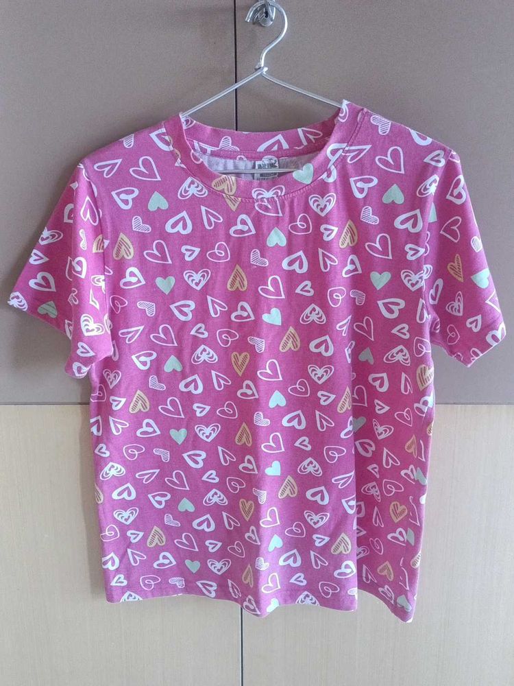 Pink Heart Print Tee