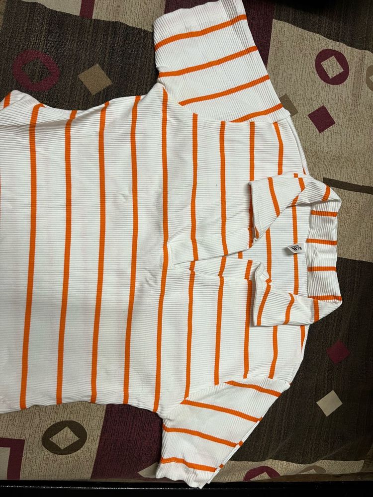 Striped White &amp; Orange Polo Shirt