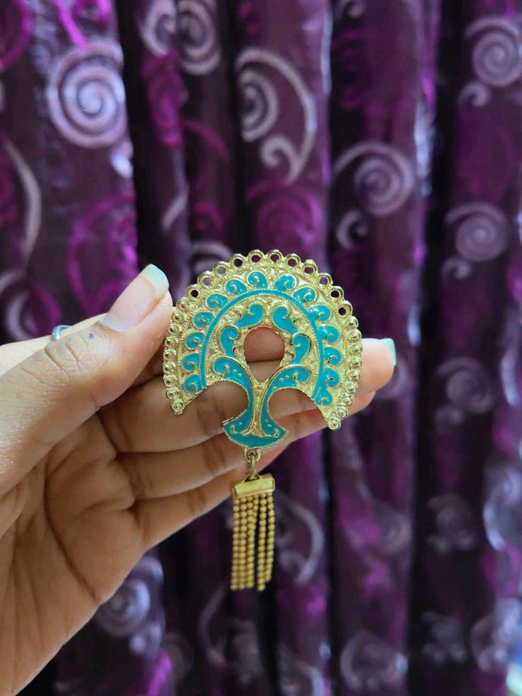 Stylish Teal &amp; Gold Brooch