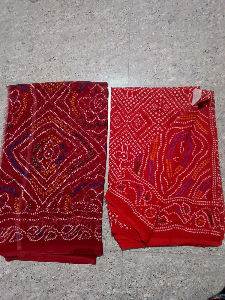Red Bandhani Sarees - Set of Two-New sealed