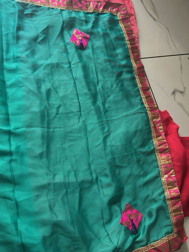 Elegant Teal Saree with Border