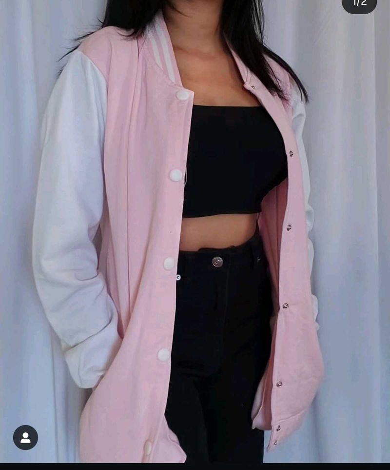 Pink &amp; White Bomber Jacket