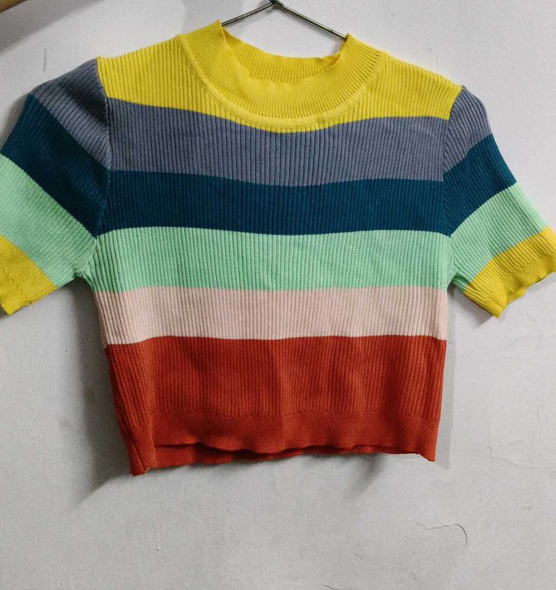 Bright Multicolor Striped Stretchable Crop Top