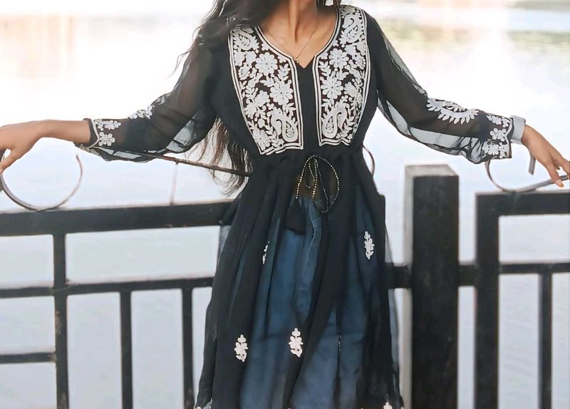 Embroidered Black Tunic Top