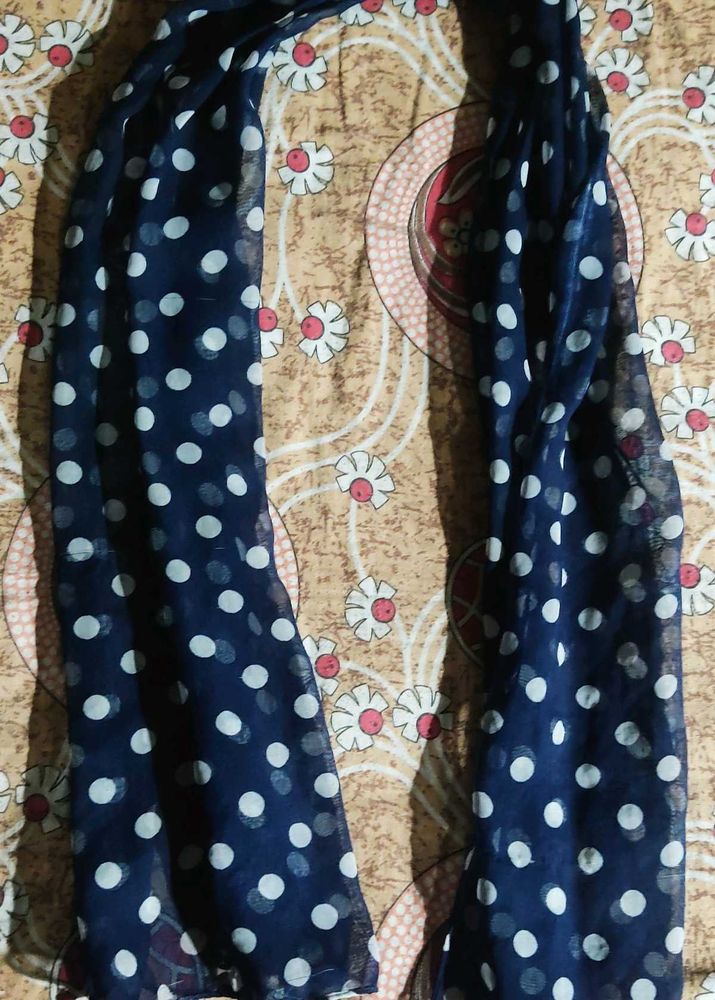 Blue Dupatta With White Polka Dots💙