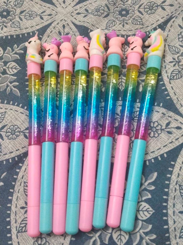 Set Of 8 Glitter Water Filled Pens
