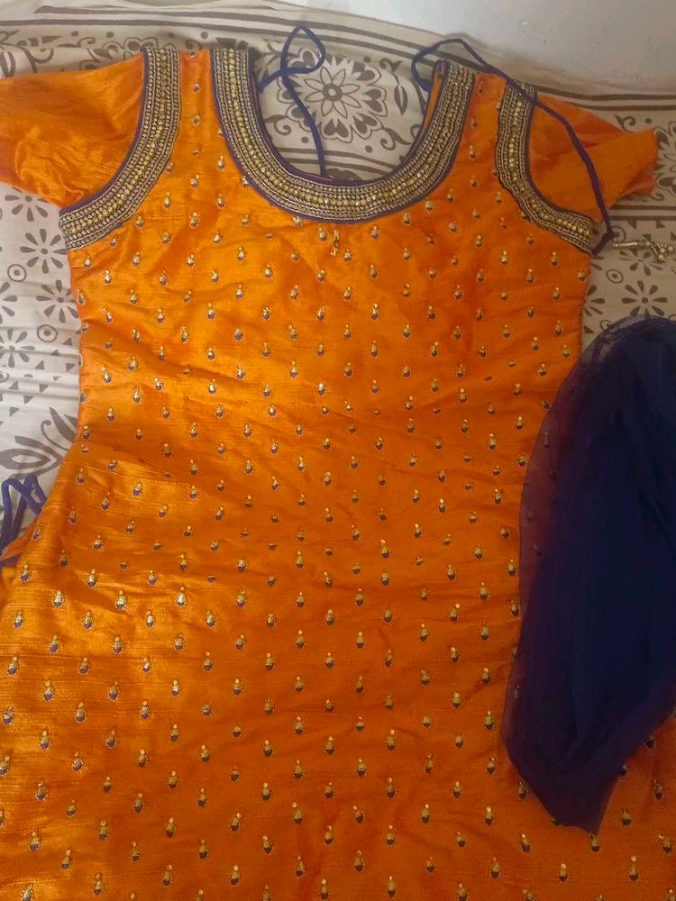 Orange Embellished Kurta Set