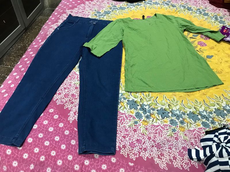 Cotton Kurta Top And Denim Jeans