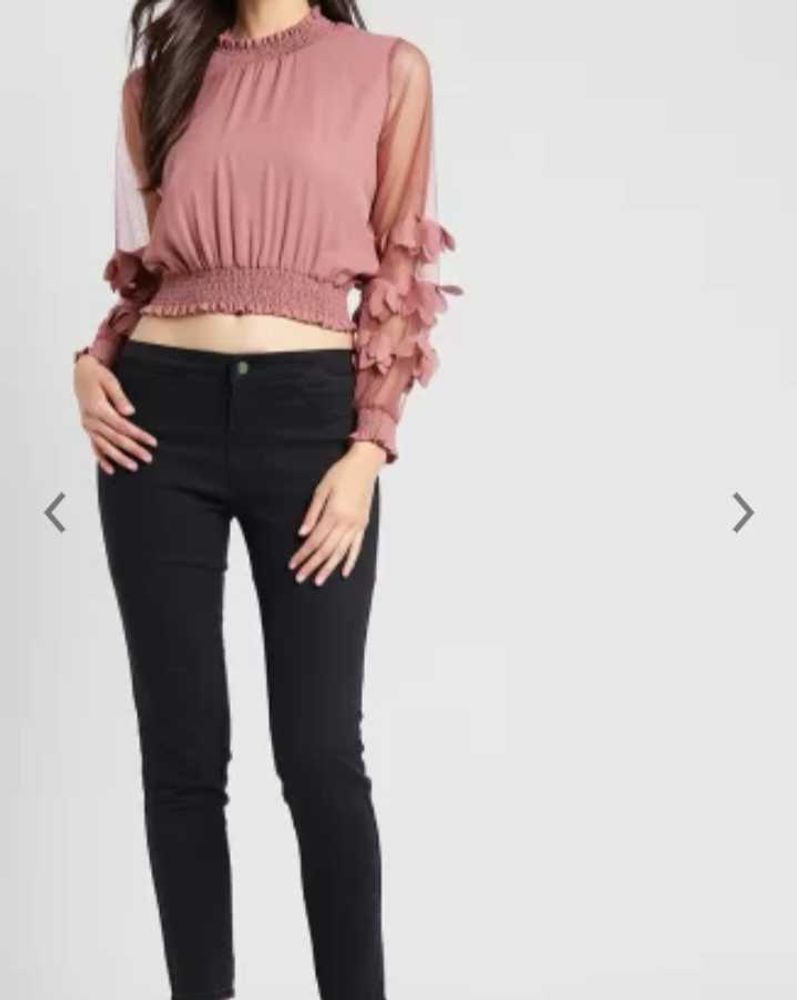 Women Peach-Coloured Self Design Blouson Top