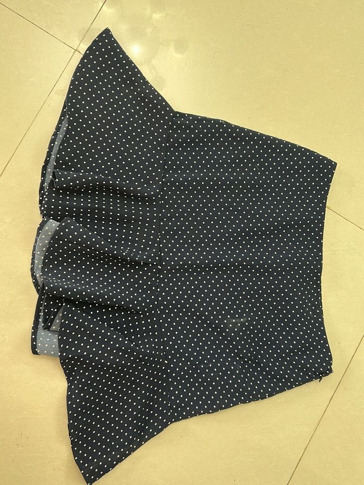 Navy Blue Polka Dot Skirt with Frill Hem
