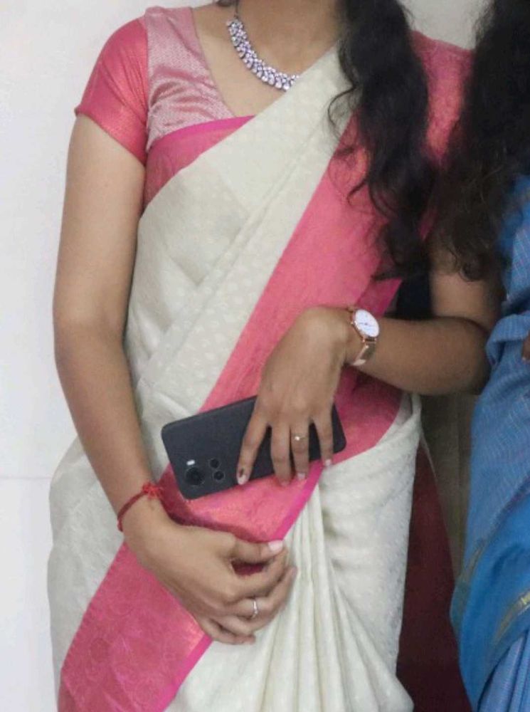 Elegant White &amp; Pink Saree