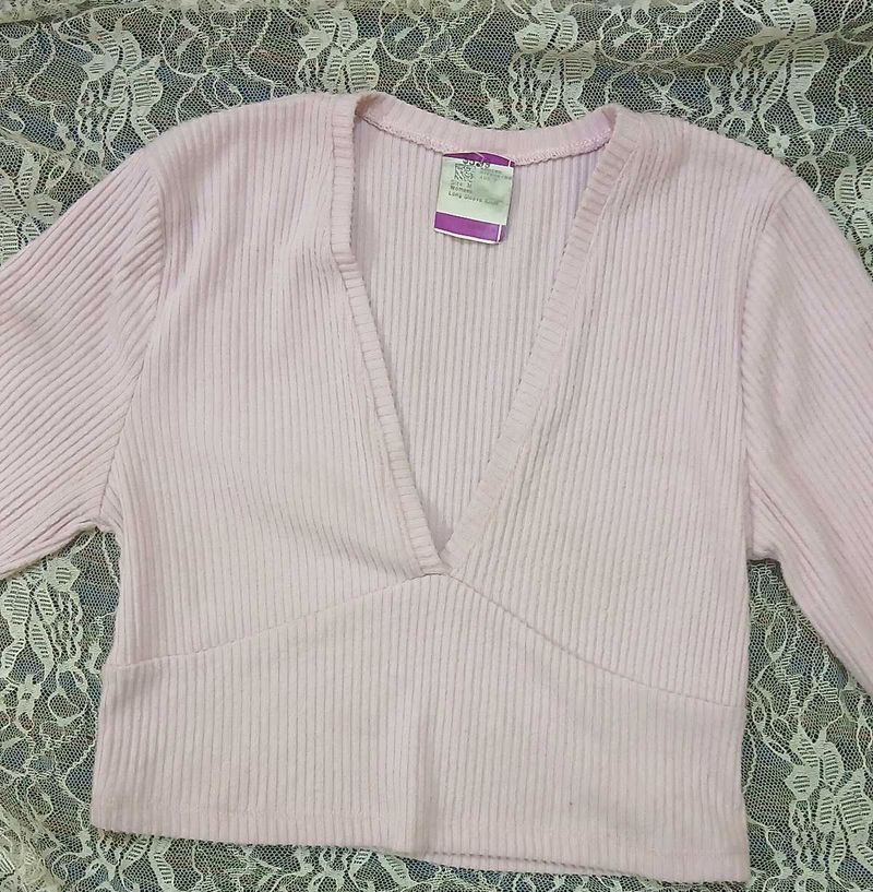 Knit Pink Crop Sweater Top