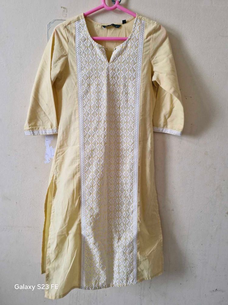 Yellow  Hand Embroidered Kurti