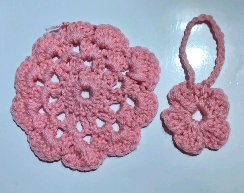 Handmade Crochet Coaster + Mini Flower Keychain🌸