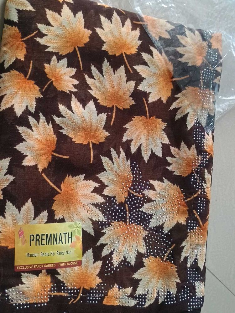 Elegant Brown Leaf Saree