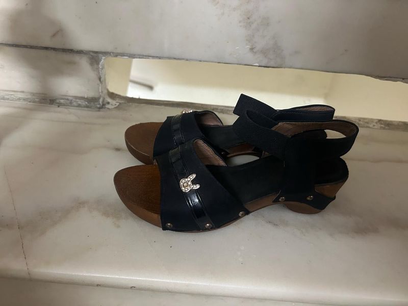 Black Wedge Sandals