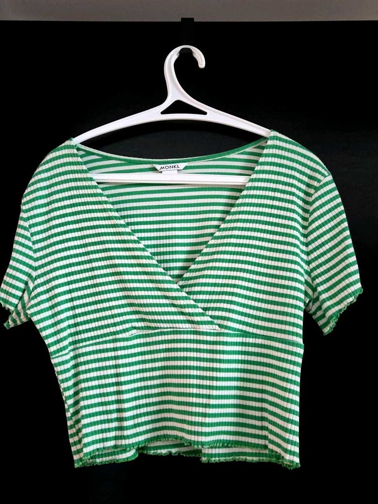 Green Striped Crop Top