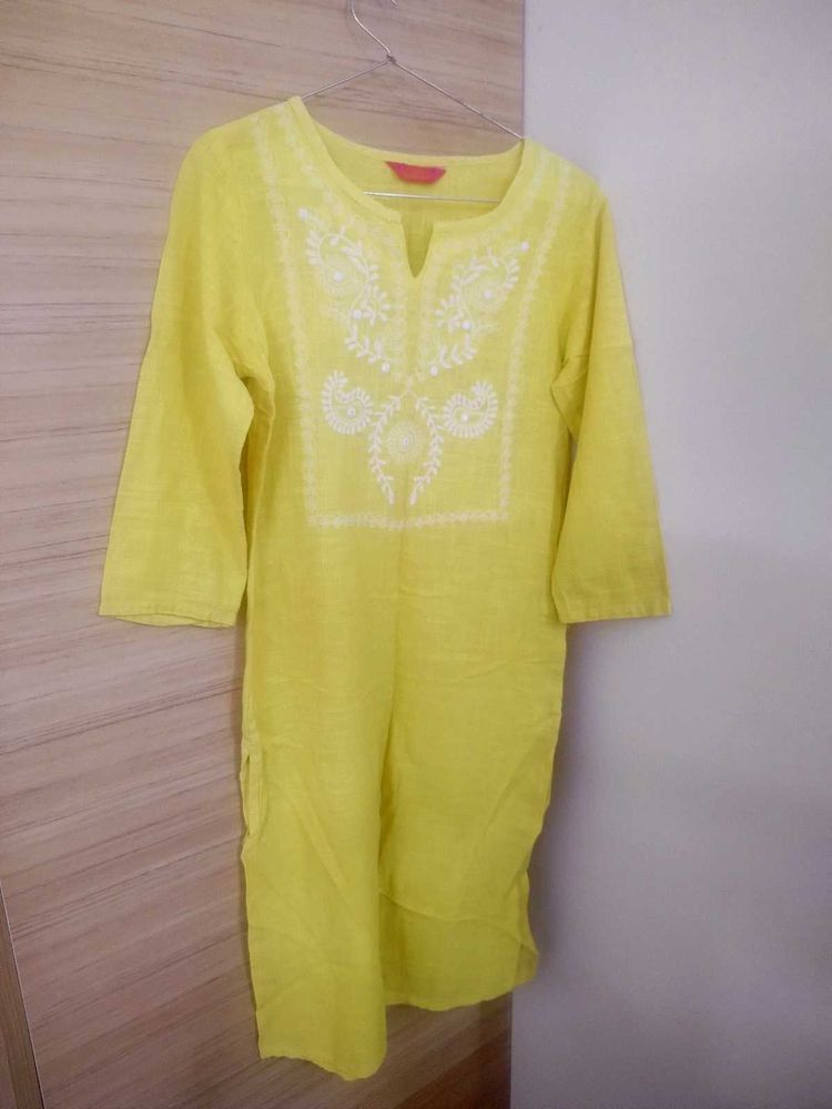 Yellow Embroidered Kurta