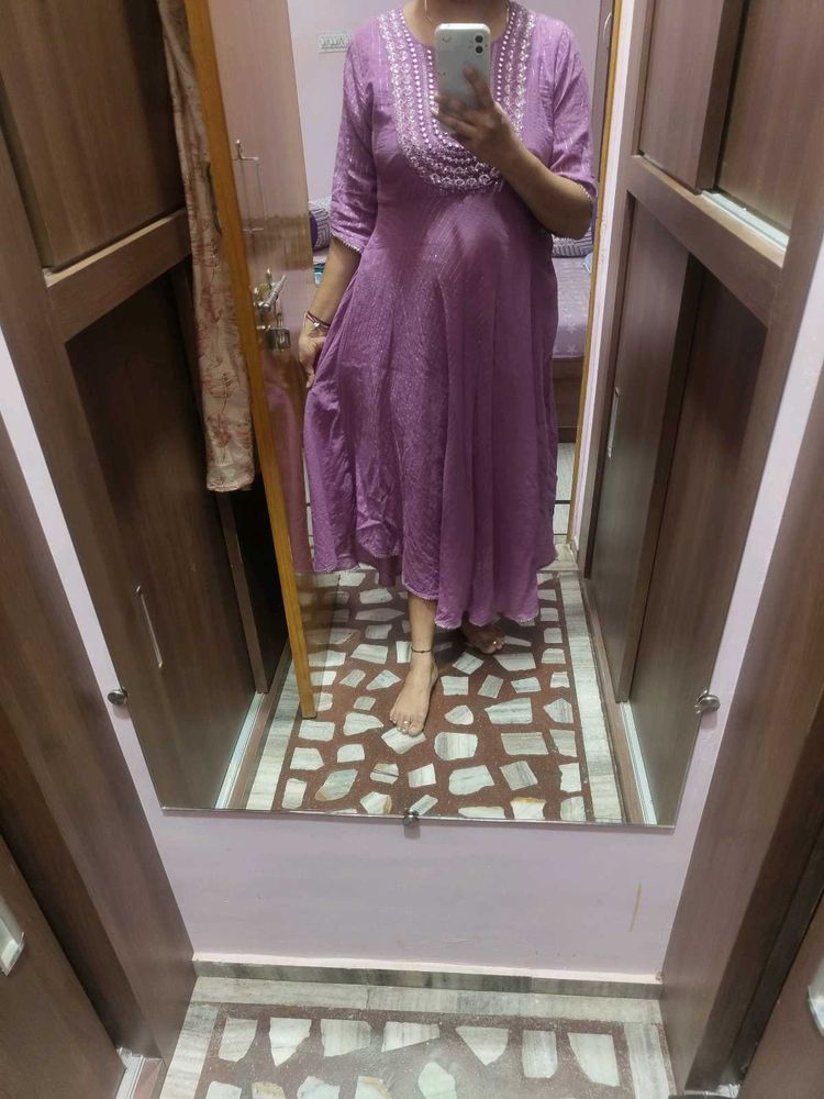 Lavender Embroidered Anarkali Kurti