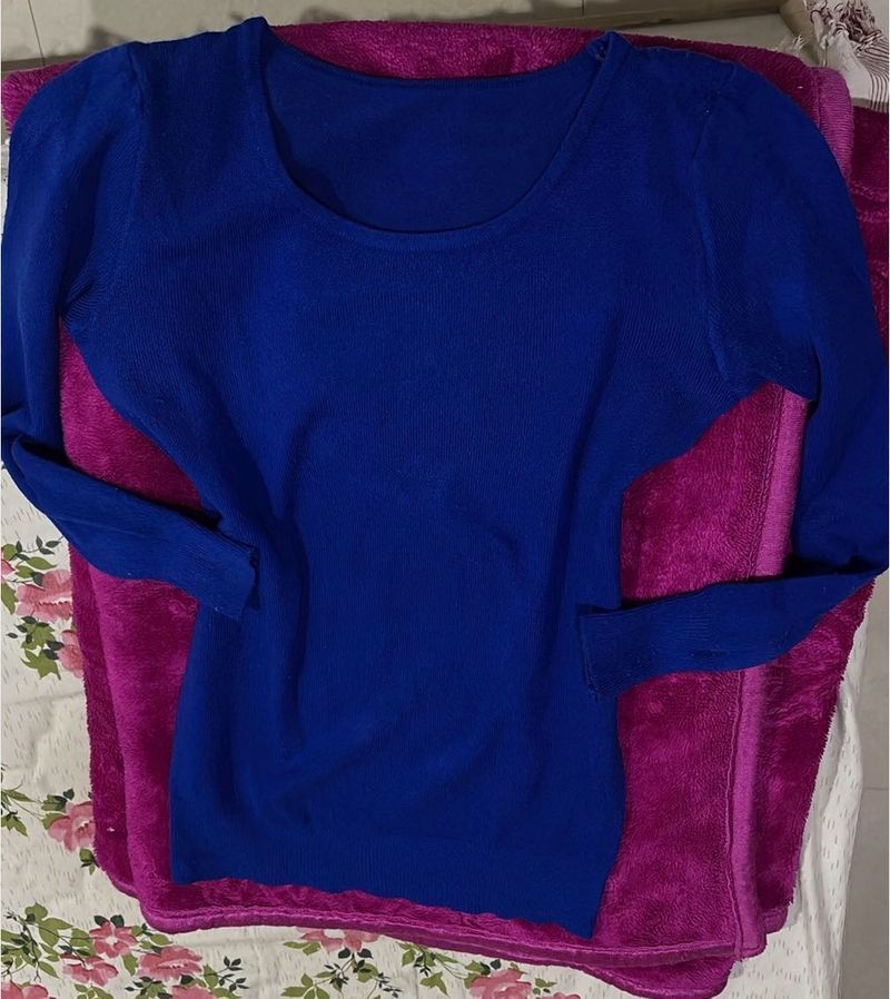 Blue Knit Pullover Sweater