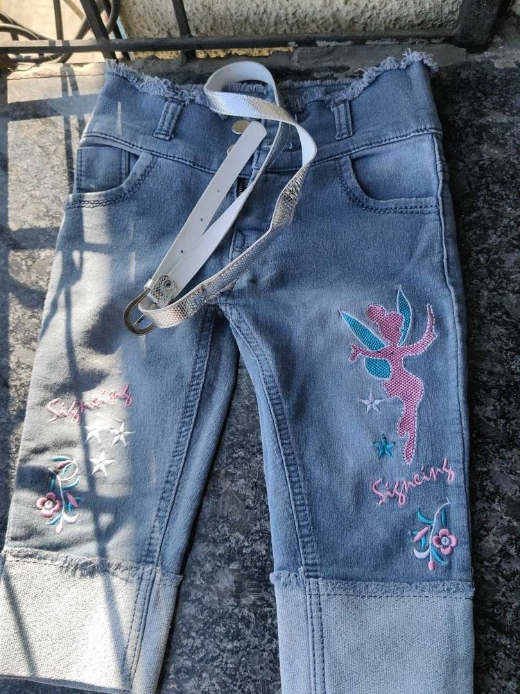 Embroidered Denim Capri Jeans For Girls Kids