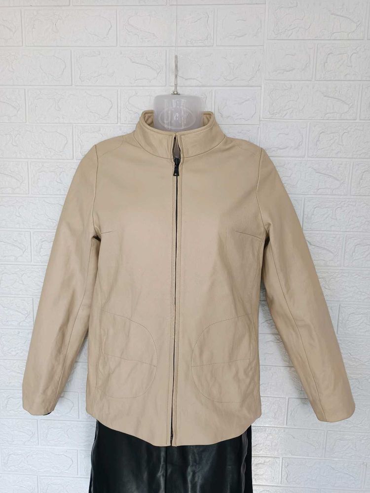 unisex imported Beige Leather Jacket