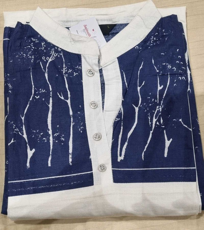 White And Blue Kurta