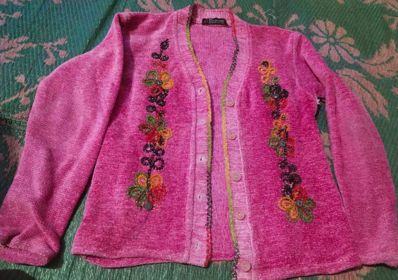 Pink Embroidered Cardigan