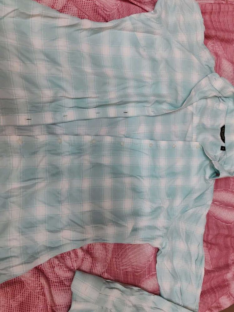 Light Sea Greenish Blue Plaid Button-Down