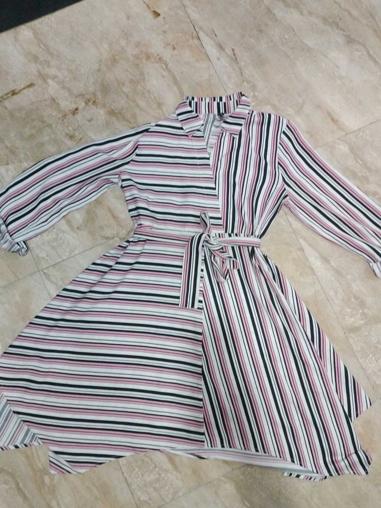 Striped Shirt Dress with Belt