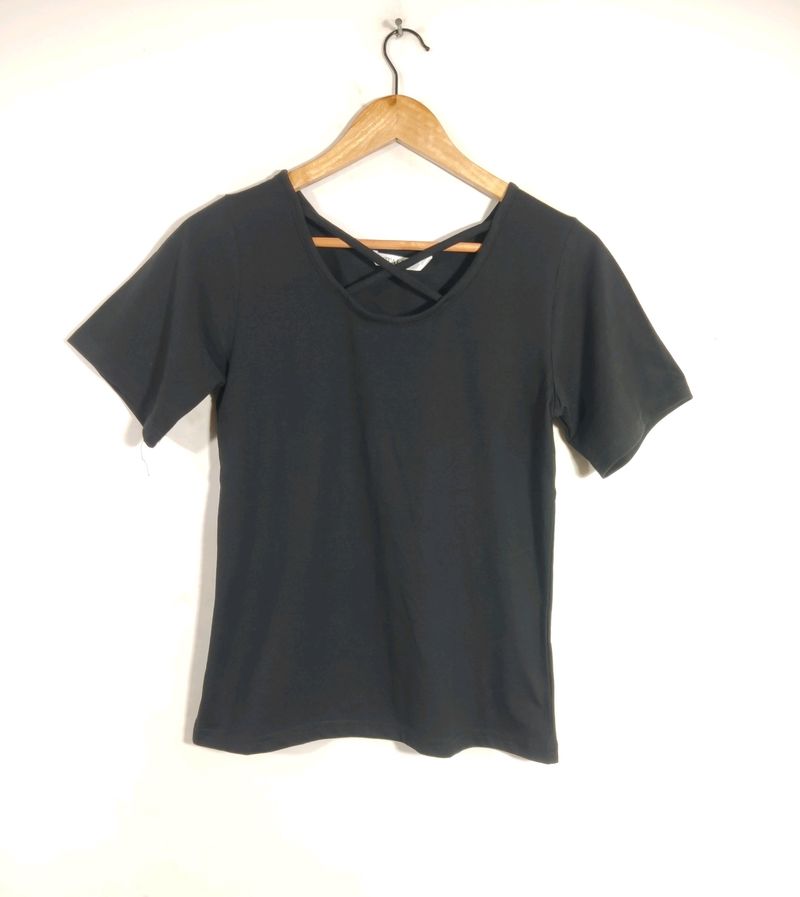 Black Crisscross Neck T-Shirt