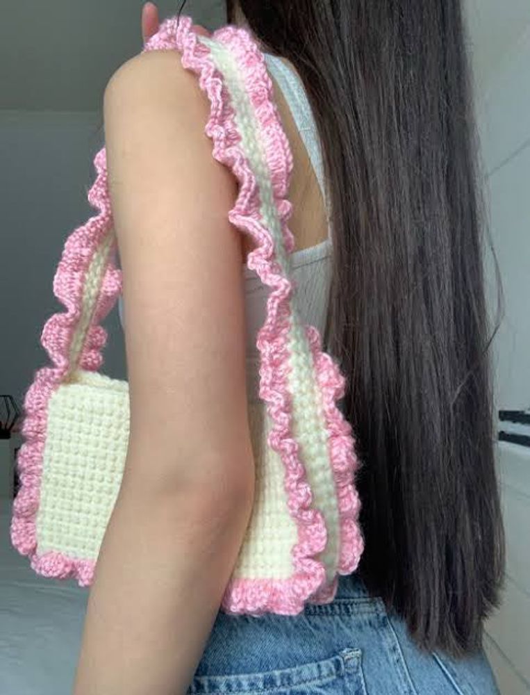Pink Ruffle Crochet Bag