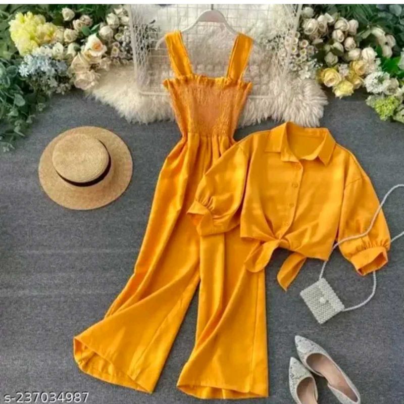 Mustard Jumpsuit &amp; Tie-Front Top Set
