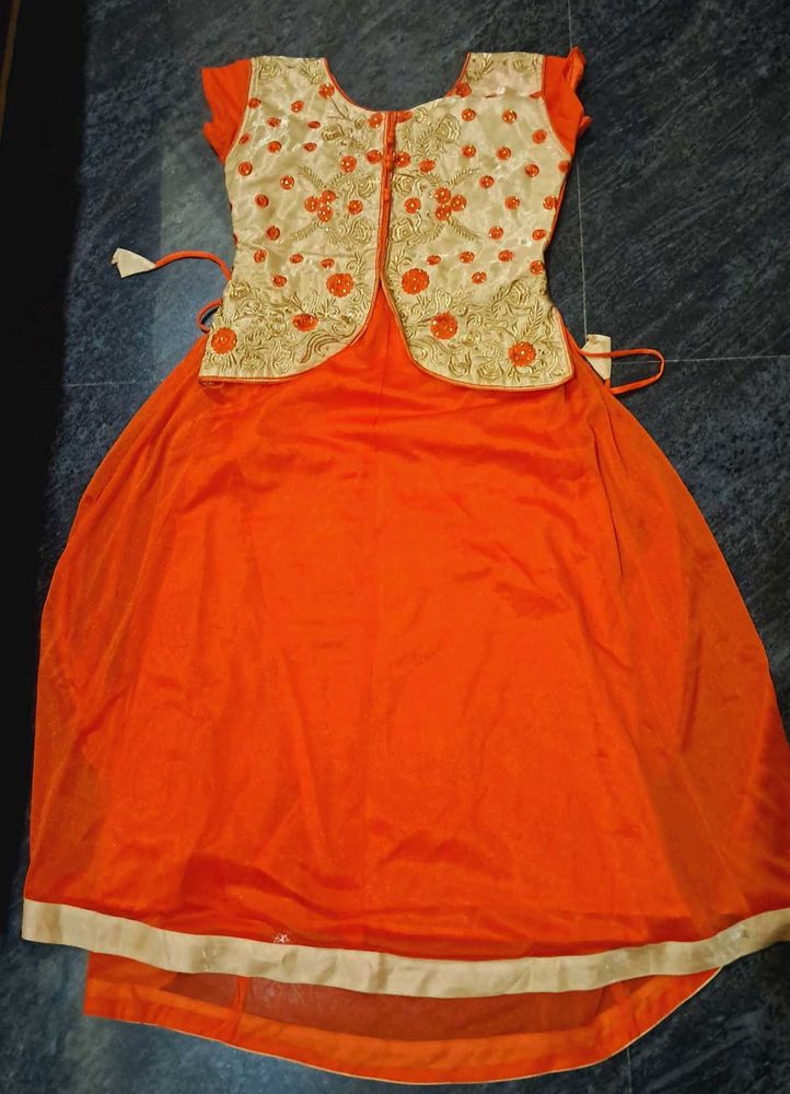 Orange &amp; Gold Embroidered Lehenga Choli