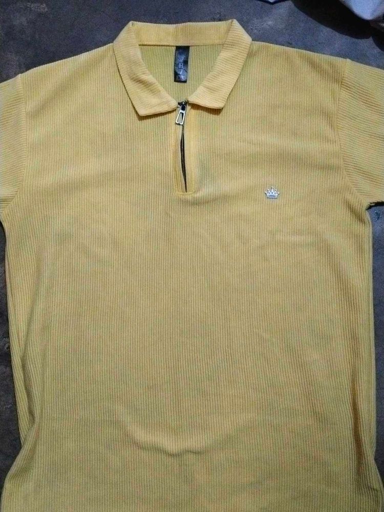 Solid Yellow Colour Polo Zip T-Shirt