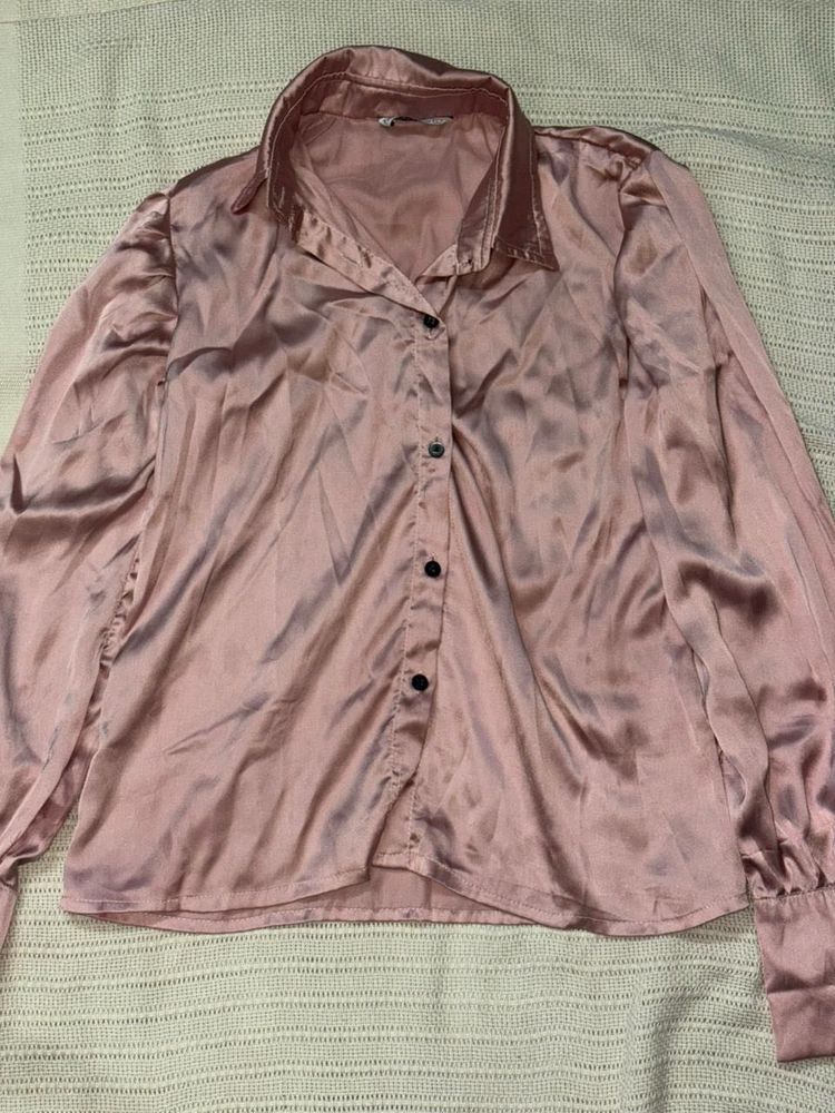 Pink Satin Button-Down
