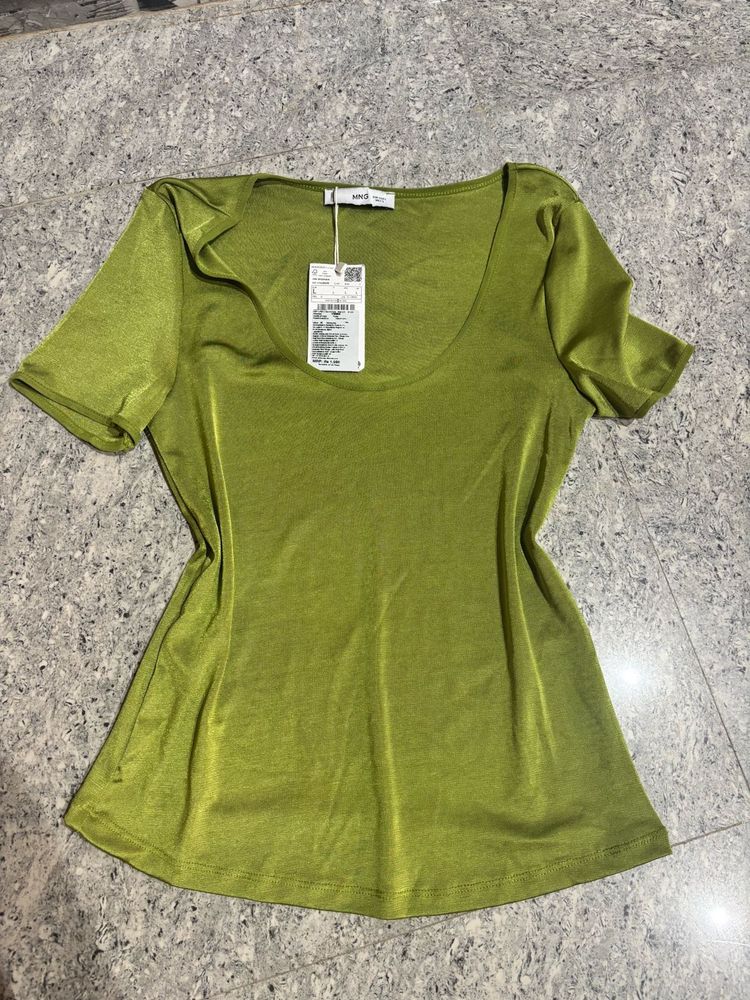 Mango Satin Green Top