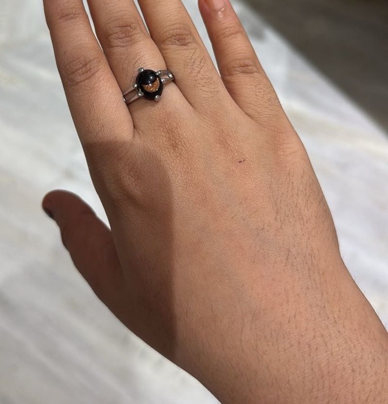 Black Stone half moon Ring