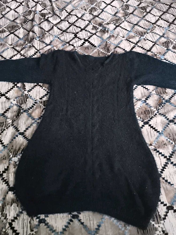 Cozy Black Knit Sweater Dress